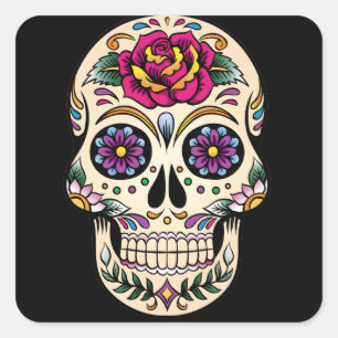 Tag des toten Zuckerschädels mit Rosen-Aufkleber Quadratischer Aufkleber