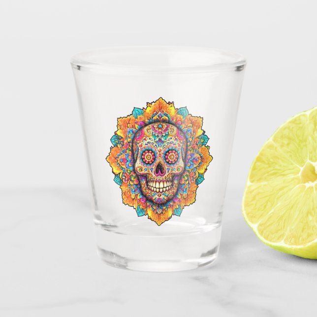 Tag des Toten Zuckerschädels Schnapsglas (Vorderseite)