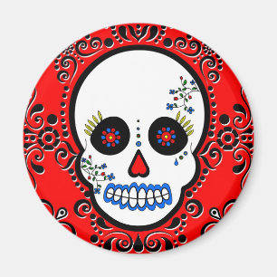 Tag des toten Zuckerschädels - Weiß und Rot Magnet