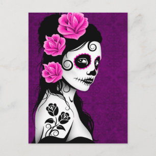 Tag des Toten Zuckerschlauchmädchens - Lila Postkarte