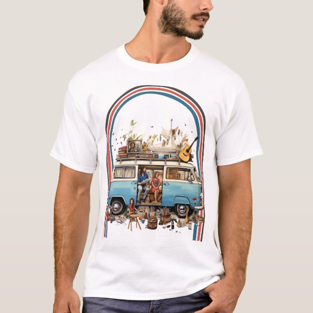 Tag des Vaters Hippie Van Retro T-Shirt (Vorderseite)