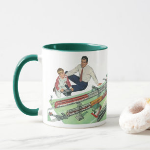 Tag des Vintagen Vaters, Vater und Sohn mit Zügen Tasse