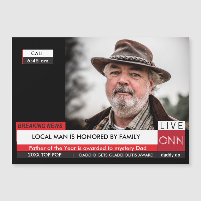 Tag 🎉 Fake TV News Magnetkarte (Vorderseite)