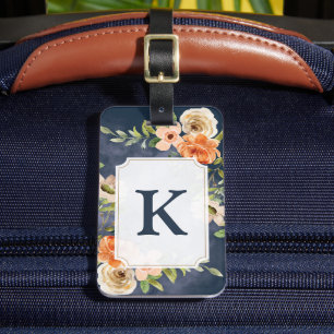 Tag für das Monogramm Navy und Peach Floral Gepäckanhänger