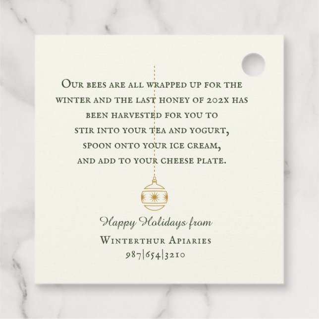 Tag für Honigkörbe und Tragetaschen Geschenkanhänger (Rückseite)