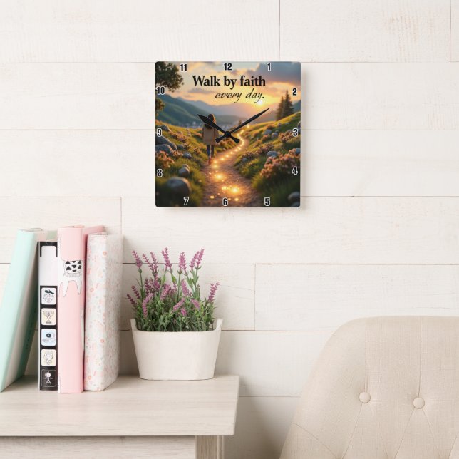 Tag für Tag durch Glauben spazieren Quadratische Wanduhr (Lesesaal)
