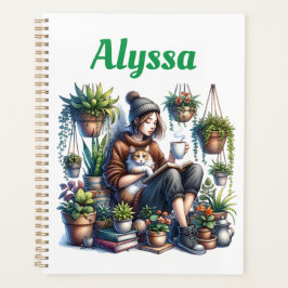 Tag | Girl Reading mit Katze und Pflanze Planer