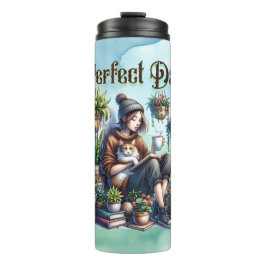 Tag | Girl Reading mit Katze und Pflanze Thermosbecher