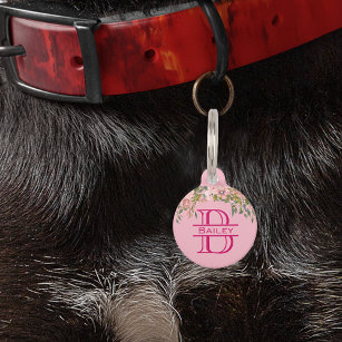 Tag Katze Monogramm Pink Floral Girl ID Haustiermarke