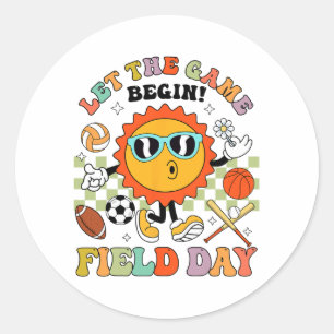 Tag Lass Die Spiele beginnen Lehrer Kinderfeld Tag Runder Aufkleber