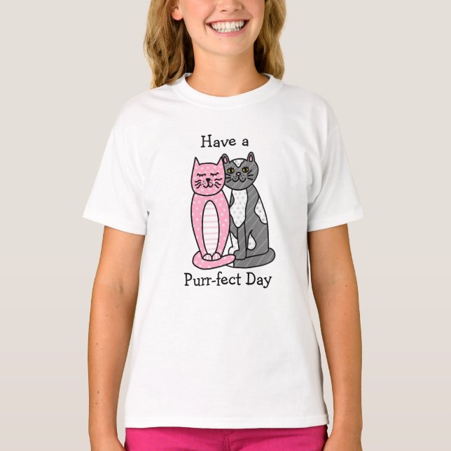 Tag mit Purr-fect | Niedlicher Katzenpuffer T-Shirt (Vorderseite)
