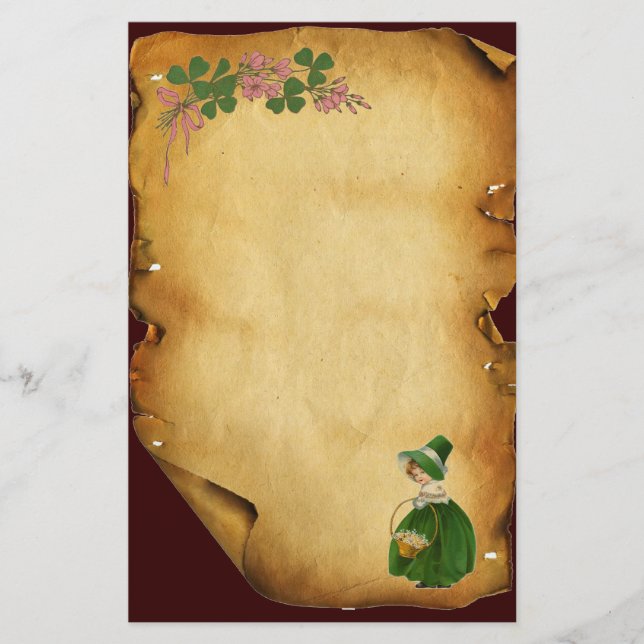 TAG ST. PATRICK - IRISCHES MÄDCHEN UND KLEEBLÄTTER BRIEFPAPIER (Vorderseite)