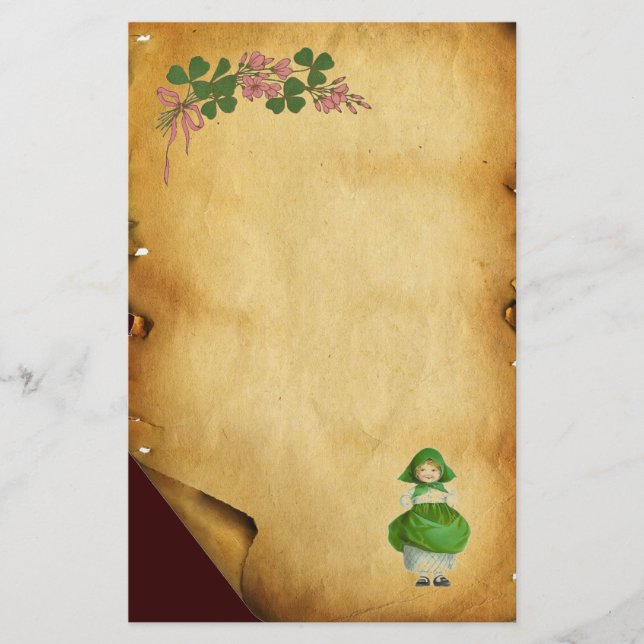 TAG ST. PATRICK - IRISCHES MÄDCHEN UND KLEEBLÄTTER BRIEFPAPIER (Vorderseite)