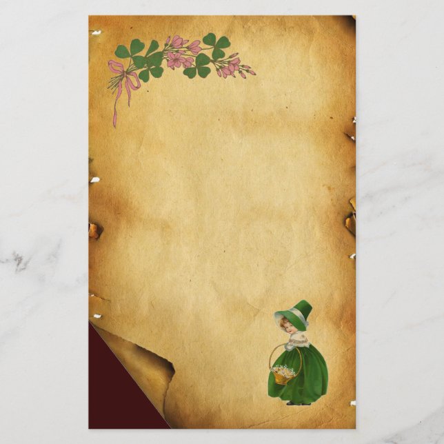 TAG ST. PATRICK - IRISCHES MÄDCHEN UND KLEEBLÄTTER BRIEFPAPIER (Vorderseite)