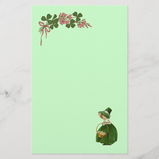 TAG ST. PATRICK - IRISCHES MÄDCHEN UND KLEEBLÄTTER BRIEFPAPIER (Vorderseite)