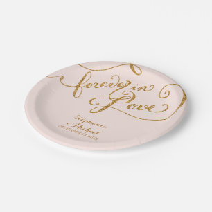 Tag Style Script Forever in Liebe Gold Look Pappteller