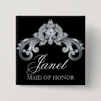 Tag-Taste für Hochzeiten Elegantes Schwarzes Silbe Button
