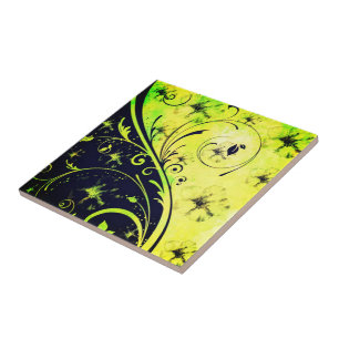Tag und Nacht Gelbe grüne Keramik Tile Art Fliese