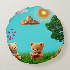Tag- und Nacht-Themen-Teddy-Doppelseitige-Runde-Ki Rundes Kissen