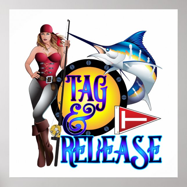 Tag und Release Fishing-Pinup Girl Poster (Vorne)