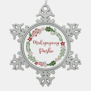Tagalog Frohe Weihnachtsfeier, Maligayang Pasko Schneeflocken Zinn-Ornament