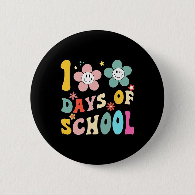 Tage der Schule Groovy 100. Schullehrer Kind Button (Vorderseite)