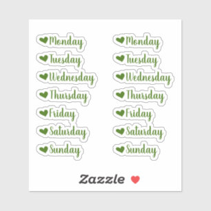 Tage der Week Green Heart Planner Stickers Aufkleber