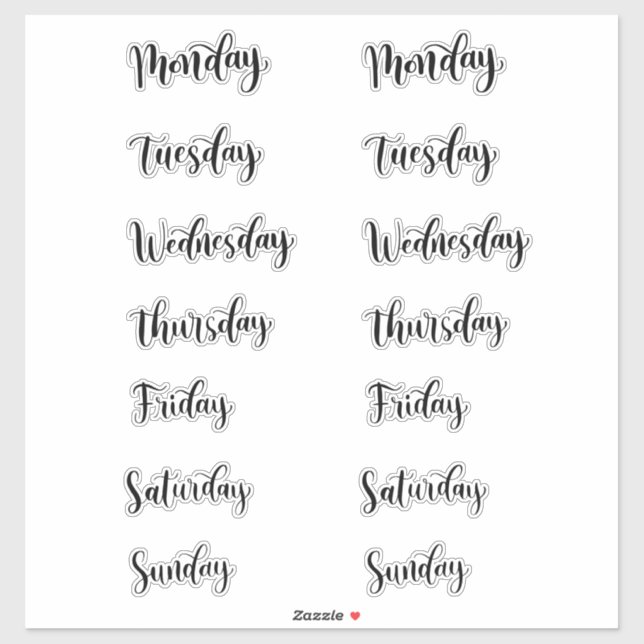 Tage der Woche Aufkleber (Blatt)