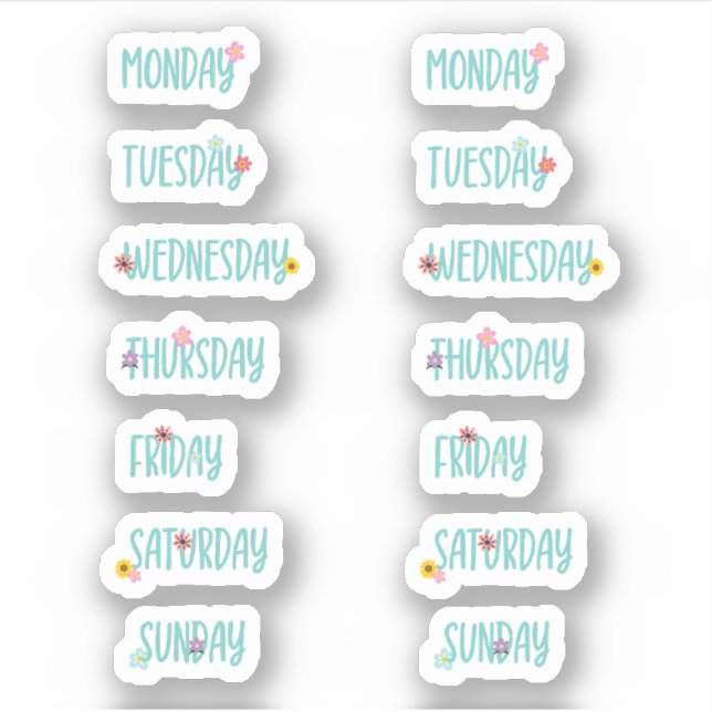 Tage der Woche Niedliche Blumenschrift Aufkleber (Vorderseite)