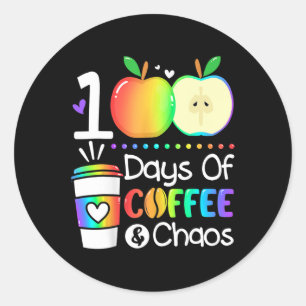 Tage des Kaffees und Chaos 100. Schultag für T Runder Aufkleber