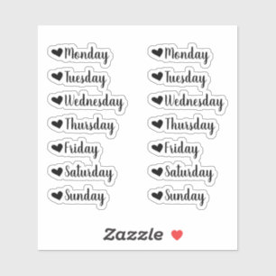 Tage des Week Black Heart Planner Stickers Aufkleber