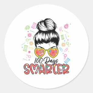 Tage klüger 100. Tag der Schule Mädchen Messy Bun Runder Aufkleber