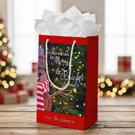 Tage Merry Bright Rustic Snowman Individuelle Name Kleine Geschenktüte