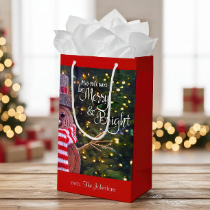 Tage Merry Bright Rustic Snowman Individuelle Name Kleine Geschenktüte