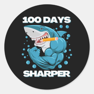 Tage Sharper Shark Spaß 100 Tage der Schule Runder Aufkleber