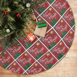 Tage sind fröhliche, helle Bäume rotes rustikales  Polyester Weihnachtsbaumdecke