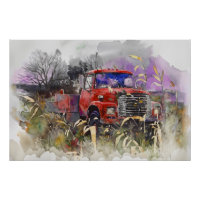 Tage vergangen, roter Lieferwagen im Herbst