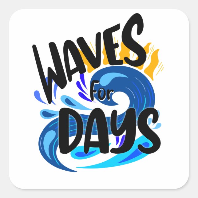 Tage-Wellen, Beach Life, OzeanIllustration Quadratischer Aufkleber (Vorderseite)
