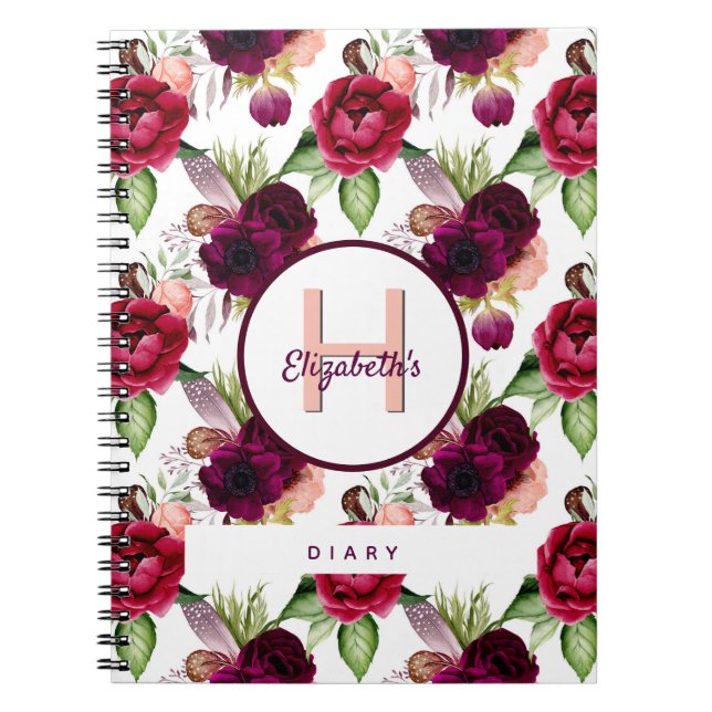 Tagebuch-Blume borundy Monogram Notizblock (Vorderseite)