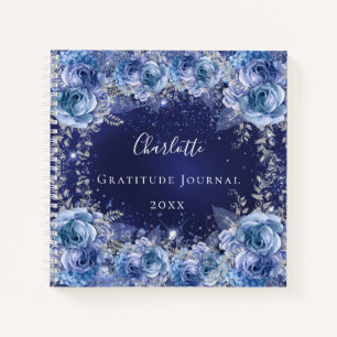 Tagebuch der Dankbarkeit blaue Blumen Silber