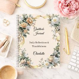 Tagebuch der Dankbarkeit goldenes Band gelbe creme