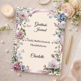 Tagebuch der Dankbarkeit rosa Band cremefarbene Bl
