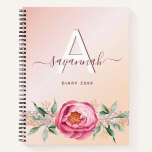 Tagebuch Monogramm Rose Gold Rosa Glitzer mädchenh