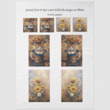 Tagebuchcover Katze in Tasse & Sonnenblumen & Unte