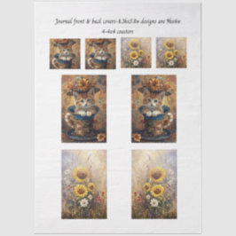 Tagebuchcover Katze in Tasse & Sonnenblumen & Unte Seidenpapier