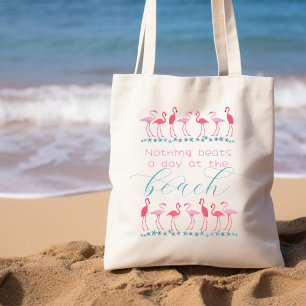 Tages-am-Strand-Spruch-Flamingo-Stoff-Tragetasche Tragetasche