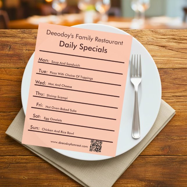 Tagesangebote Restaurant Flyer mit QR-Code Pfirsic (Von Creator hochgeladen)