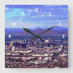 Tagesansicht der Skyline von Phoenix Arizona Quadratische Wanduhr