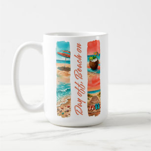 Tagesausflug Strand auf tropischer Wasserfarbenkun Kaffeetasse