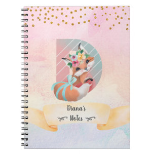 Tagesbuch mit Monogramm Buchstabe D Baby Fuchs Mäd Notizblock